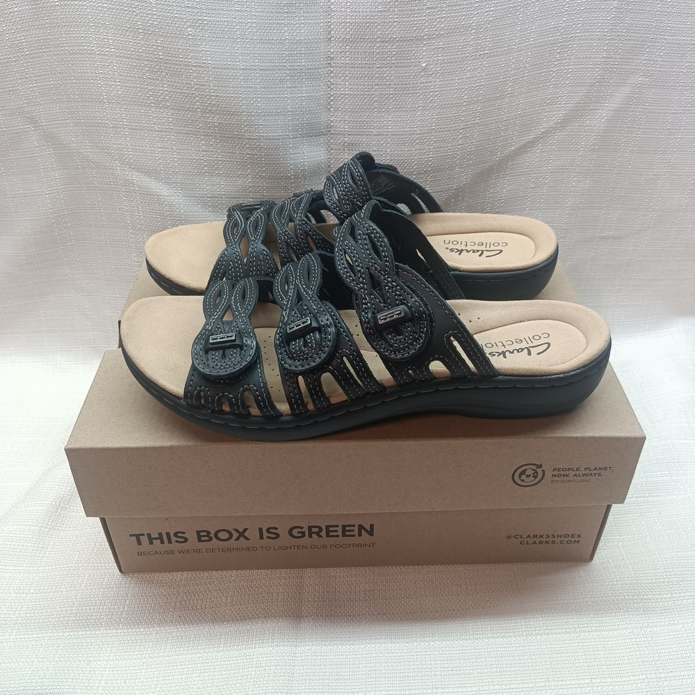 Clarks Laurieann Ruby Woman's Black Size 7M Leather Sandals w/ Box‎ Casual